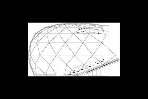 The design of the timber frame auditorium pod is based on a geodesic dome.